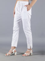 Load image into Gallery viewer, Seva Chikan Hand Embroidered White Lycra Lucknawi Chikankari Pant-SCL11016