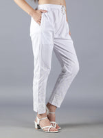 Load image into Gallery viewer, Seva Chikan Hand Embroidered White Lycra Lucknawi Chikankari Pant-SCL11016