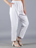 Load image into Gallery viewer, Seva Chikan Hand Embroidered White Lycra Lucknawi Chikankari Pant-SCL11015