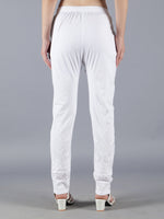 Load image into Gallery viewer, Seva Chikan Hand Embroidered White Lycra Lucknawi Chikankari Pant-SCL11018