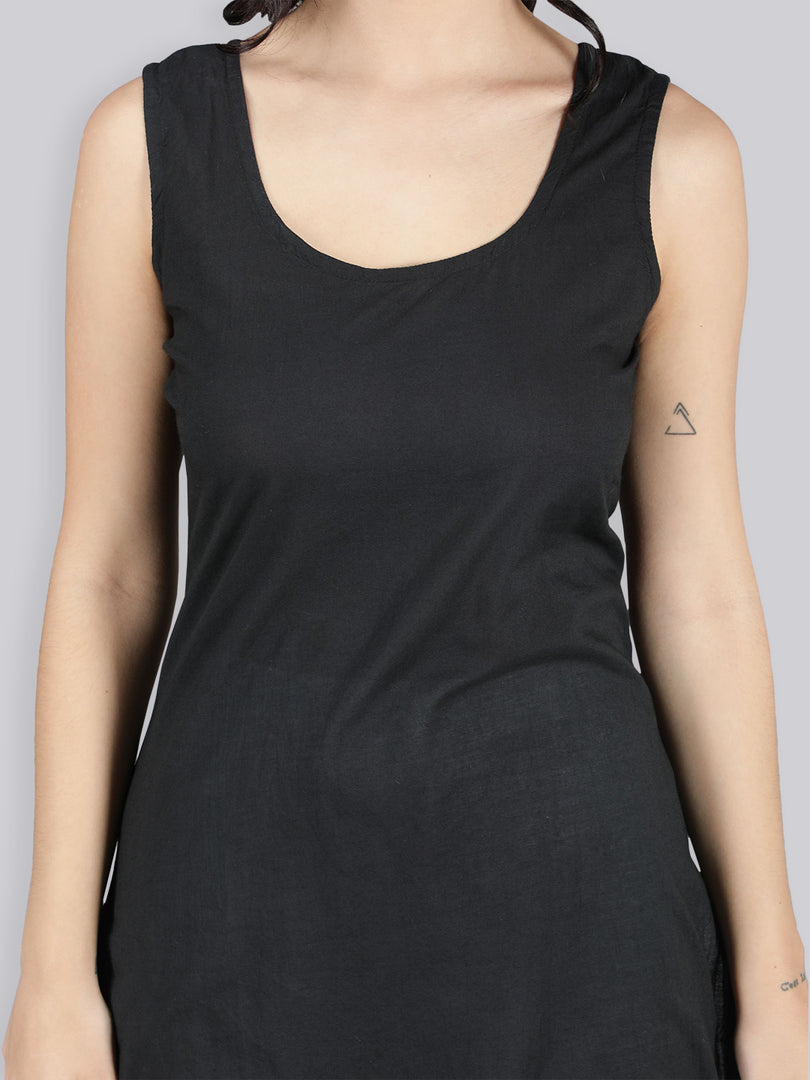 Seva Chikan Cotton Long Slips Combo Of Black (Pack of 2)