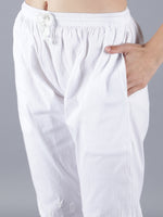 Load image into Gallery viewer, Seva Chikan Hand Embroidered White Lycra Lucknawi Chikankari Pant-SCL11016