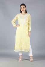 Load image into Gallery viewer, Seva Chikan Hand Embroidered Georgette Chikankari Kurta With Slip