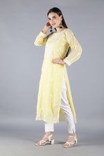 Load image into Gallery viewer, Seva Chikan Hand Embroidered Georgette Chikankari Kurta With Slip