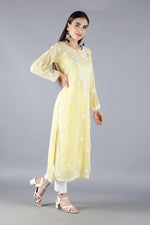 Load image into Gallery viewer, Seva Chikan Hand Embroidered Georgette Chikankari Kurta With Slip