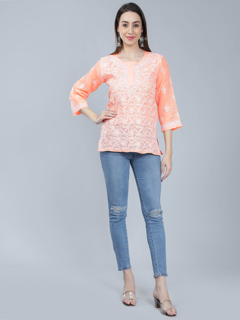 Seva Chikan Hand Embroidered Terivoil Cotton Lucknowi Chikan Top