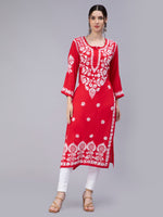 Load image into Gallery viewer, Seva Chikan Hand Embroidered Modal Cotton Lucknowi Chikan Kurti