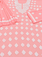 Load image into Gallery viewer, Seva Chikan Hand Embroidered Peach Georgette Lucknowi Chikankari Unstitched Suit Piece-SEV15048