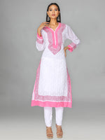 Load image into Gallery viewer, Seva Chikan Hand Embroidered White Cotton Lucknowi Chikan Kurta-SCL0917