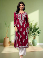Load image into Gallery viewer, Seva Chikan Hand Embroidered Lucknowi Chikankari Purple Rayon Kurta SCL4508