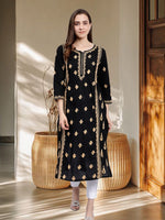 Load image into Gallery viewer, Seva Chikan Hand Embroidered Black Cotton Lucknowi Chikankari Kurta