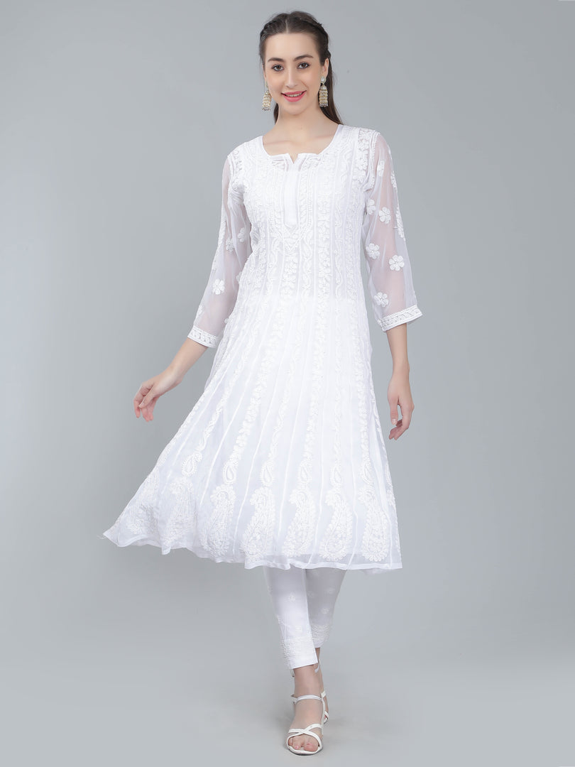 Seva Chikan Hand Embroidered Georgette Lucknowi Chikankari Anarkali