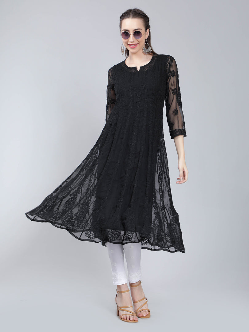 Seva Chikan Hand Embroidered Georgette Lucknowi Chikankari Anarkali