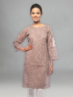 Load image into Gallery viewer, Seva Chikan Hand Embroidered Brown Cotton Lucknowi Chikan Kurta-SCL0641