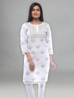Load image into Gallery viewer, Seva Chikan Hand Embroidered White Cotton Lucknowi Chikan Kurti-SCL0232