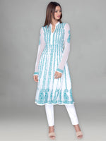 Load image into Gallery viewer, Seva Chikan Hand Embroidered White Georgette Lucknowi Chikankari Anarkali-SCL0992
