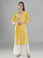 Load image into Gallery viewer, Seva Chikan Hand Embroidered Red Cotton Chikankari Angarkha Style Kurta