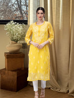Load image into Gallery viewer, Seva Chikan Hand Embroidered Georgette Chikankari Kurta With Matching Slip