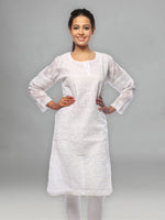 Load image into Gallery viewer, Seva Chikan Hand Embroidered White Cotton Lucknowi Chikan Kurta-SCL0679