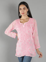 Load image into Gallery viewer, Seva Chikan Hand Embroidered  Georgette Lucknowi Chikan Top With Slip