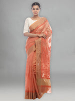 Load image into Gallery viewer, Seva Chikan Hand Embroidered Brown/Orange Cotton Lucknowi Saree-SCL2488
