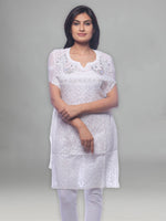 Load image into Gallery viewer, Seva Chikan Hand Embroidered White Cotton Lucknowi Chikan Kurti-SCL0291