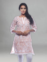Load image into Gallery viewer, Seva Chikan Hand Embroidered White Cotton Lucknowi Chikan Kurti-SCL0294