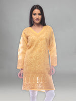 Load image into Gallery viewer, Seva Chikan Hand Embroidered Mustard Cotton Lucknowi Chikan Kurti-SCL0296