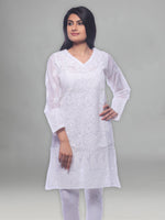 Load image into Gallery viewer, Seva Chikan Hand Embroidered White Cotton Lucknowi Chikan Kurti-SCL0297