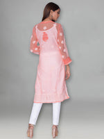 Load image into Gallery viewer, Seva Chikan Hand Embroidered Peach Faux Georgette Lucknowi Chikankari Kurta-SCL0963