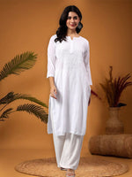 Load image into Gallery viewer, Seva Chikan Hand Embroidered Lucknowi Chikankari White Cotton Kurta SCL4770