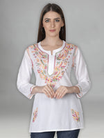 Load image into Gallery viewer, Seva Chikan Hand Embroidered Cotton Lucknowi Chikan Short Top