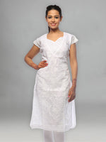 Load image into Gallery viewer, Seva Chikan Hand Embroidered White Cotton Lucknowi Chikan Kurta-SCL0676