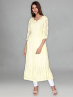 Load image into Gallery viewer, Seva Chikan Hand Embroidered Yellow Georgette Lucknowi Chikankari Anarkali-SCL1087