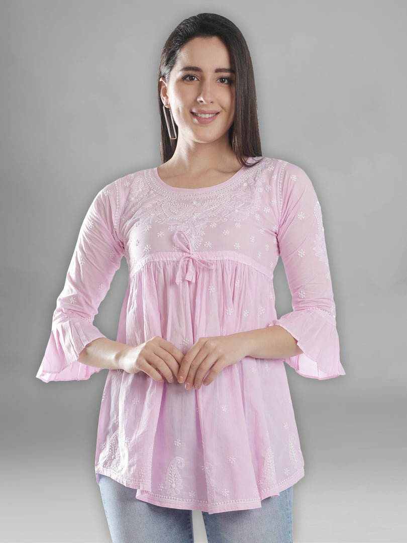 Seva Chikan Hand Embroidered Cotton Lucknowi Chikan Short Top