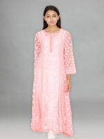Load image into Gallery viewer, Seva Chikan Hand Embroidered Light Peach Georgette Lucknowi Chikankari Anarkali-SCL0534