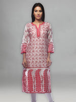 Load image into Gallery viewer, Seva Chikan Hand Embroidered White Chanderi Silk Lucknowi Chikan Kurti-SCL0249