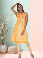 Load image into Gallery viewer, Seva Chikan Hand Embroidered Yellow Cotton Kurti Lucknow SCL1002