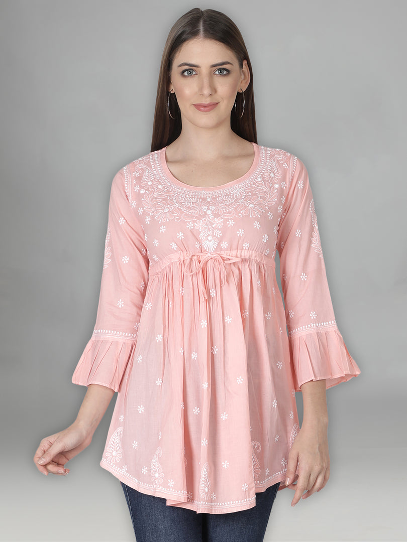 Seva Chikan Hand Embroidered Cotton Lucknowi Chikan Short Top