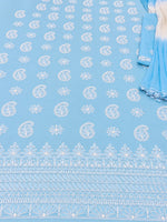 Load image into Gallery viewer, Seva Chikan Hand Embroidered Blue Cotton Lucknowi Chikankari Unstitched Suit Piece-SEV15056