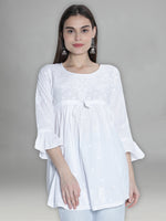 Load image into Gallery viewer, Seva Chikan Hand Embroidered Cotton Lucknowi Chikan Short Top