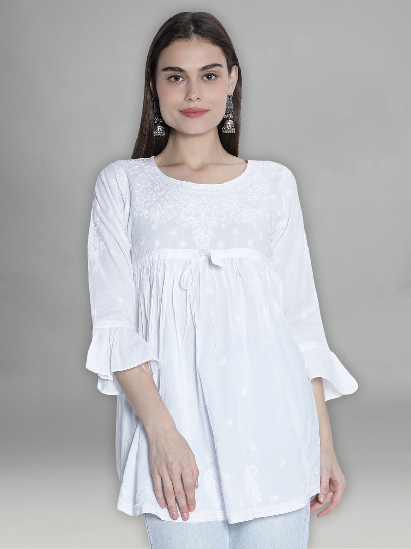 Seva Chikan Hand Embroidered Cotton Lucknowi Chikan Short Top