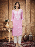 Load image into Gallery viewer, Seva Chikan Hand Embroidered Pink Rayon Lucknowi Chikankari Kurta SCL4709