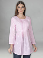 Load image into Gallery viewer, Seva Chikan Hand Embroidered Cotton Lucknowi Chikan Short Top