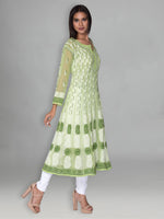 Load image into Gallery viewer, Seva Chikan Hand Embroidered Green Faux Georgette Lucknowi Chikankari Anarkali Kurta-SCL0957