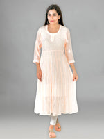 Load image into Gallery viewer, Seva Chikan Hand Embroidered Light Peach Georgette Lucknowi Chikankari Anarkali-SCL1254