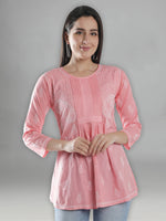 Load image into Gallery viewer, Seva Chikan Hand Embroidered Cotton Lucknowi Chikan Short Top
