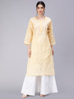 Load image into Gallery viewer, Seva Chikan Hand Embroidered Terivoil Cotton Lucknowi Chikan Kurti
