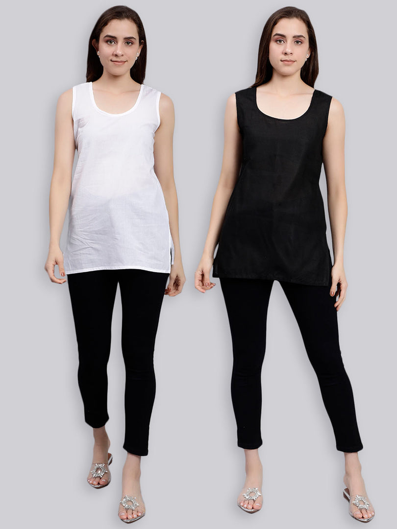 Seva Chikan Cotton Short Slips Combo of White (Pack of 2)