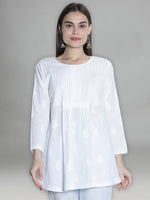 Load image into Gallery viewer, Seva Chikan Hand Embroidered Cotton Lucknowi Chikan Short Top